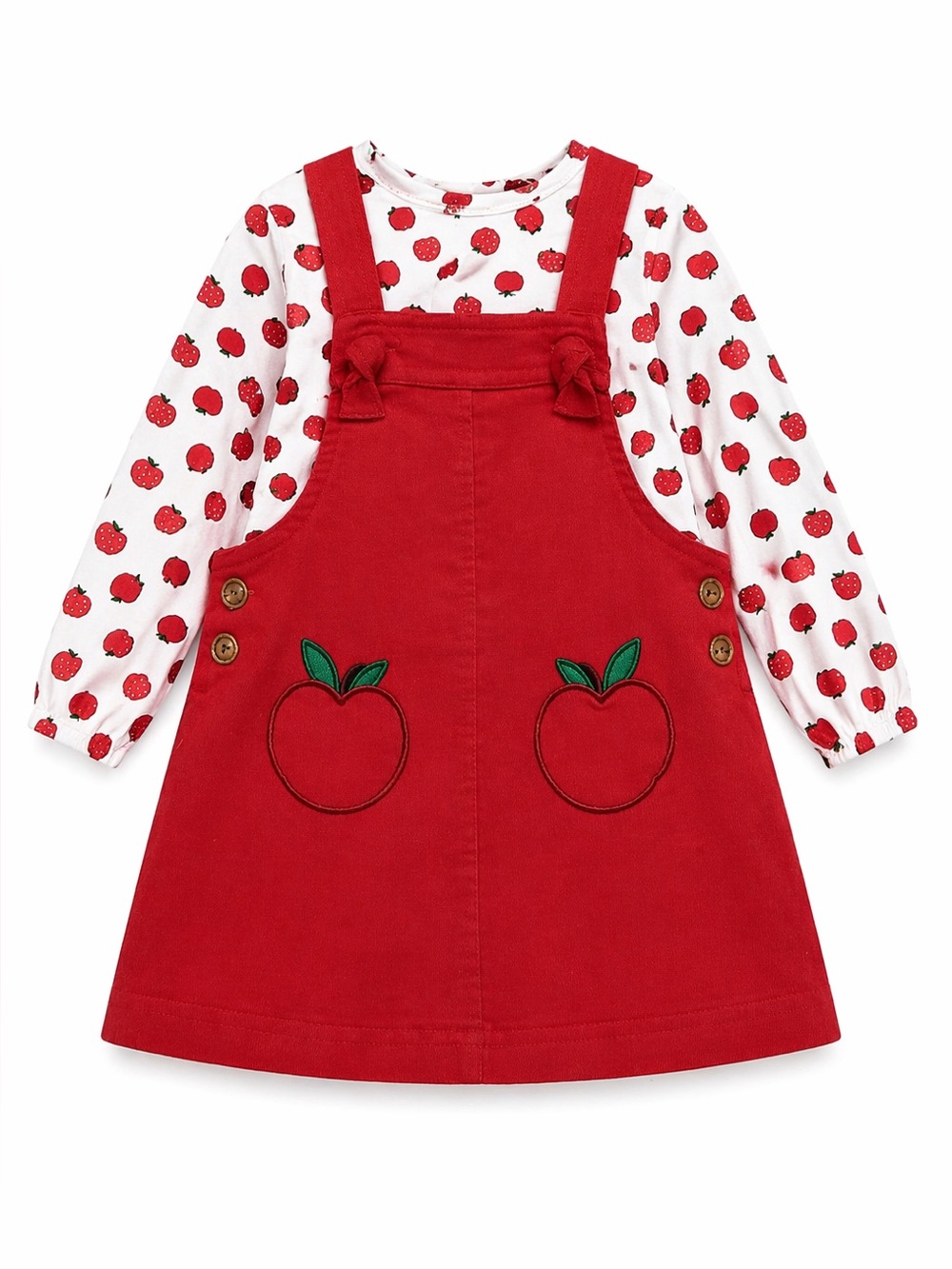 Max Studio Red Apple Pinafore Dress with Strawberry Dot Top